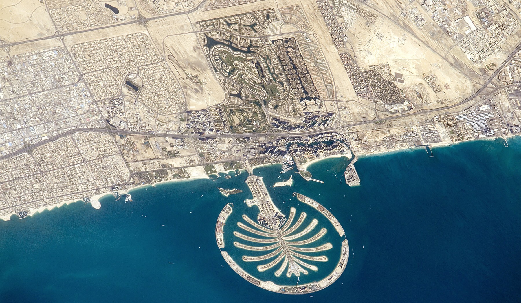 Palm Jumeirah and the Dubai coastline viewed from space